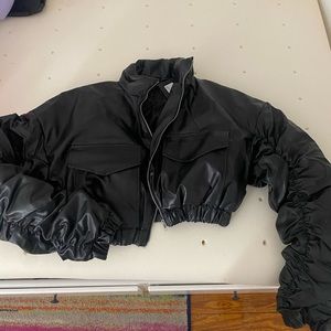 pretty little thing leather scrunched arm jacket